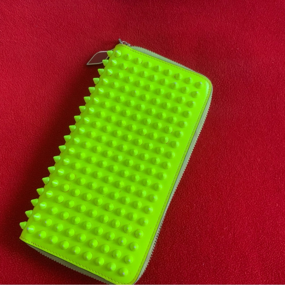 Christian Louboutin Panettone Neon Zip Around Studded Clutch Fashion Wallet - Picture 9 of 16